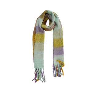 * Yellowish minty Oversized checked fringed scarf