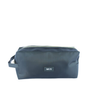 Black toiletry bag with zipper and side handle