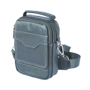 Real leather compact shoulder bag with contrasting stitching