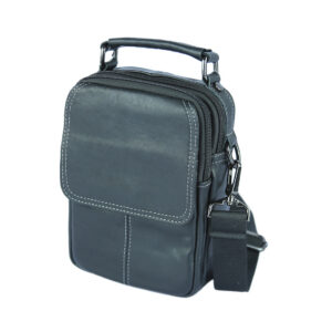 Leather shoulder bag with front pocket