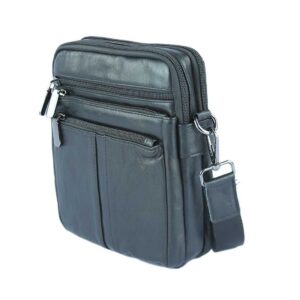 Real leather shoulder bag with multiple front zip pockets