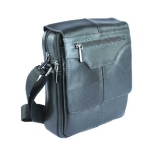 A black leather shoulder bag