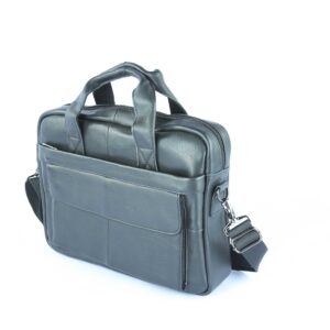 Leather briefcase with a front flap pocket