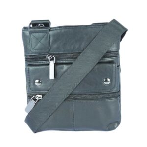 Real leather cross-body bag with multiple front pockets and stud details