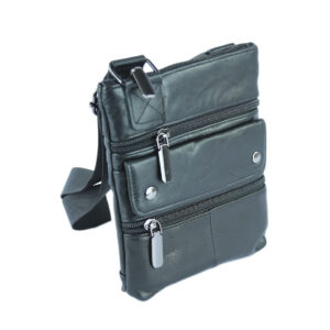 Real leather cross-body bag with multiple front pockets and stud details