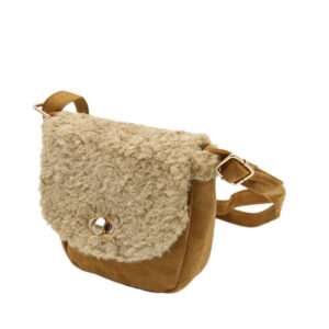 Small purse with a fluffy, faux fur flap and a gold clasp