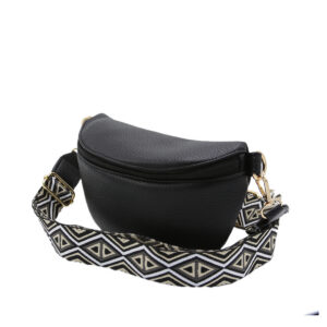 Extured black fanny pack with a central zipper