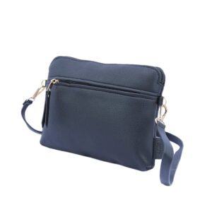 Textured cross bag with front zip pocket and gold-tone hardware.