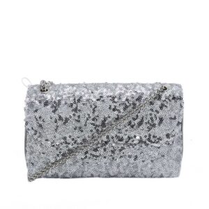 Purse covered in silver sequins with a flap closure