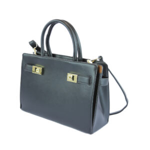 Real Leather Top-Handle Shoulder Bag With Twin Gold-Tone Clasp