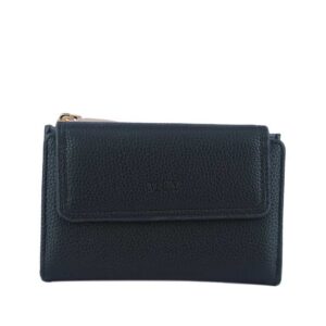 Compact bi-fold wallet with a classic snap closure.