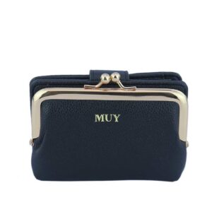 A rectangular wallet with card slots and a snap closure.