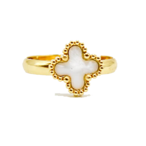 Gold White Clover Ring