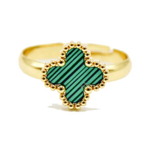Gold Green Patterned Clover Ring