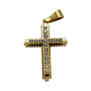 stainless steel cross pendant with clear stones