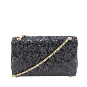 Purse covered in silver sequins with a flap closure