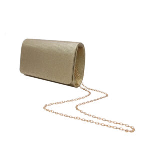Textured evening clutch with flap closure.