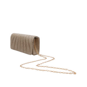 Textured evening clutch with shimmer finish.