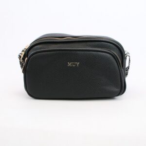Compact crossbody bag with top zip closure and adjustable woven strap for everyday use.