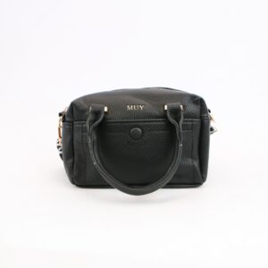 Structured mini handbag with double top handles, front pocket detail and zip closure.