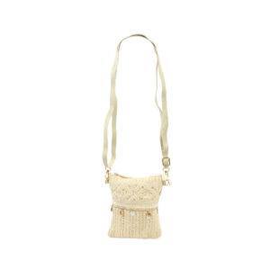 Woven texture with lace detailing and zip closure crossbody bag