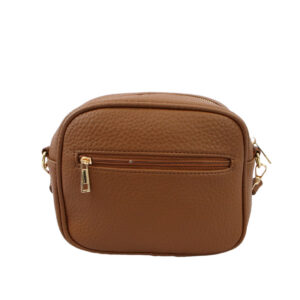 Crossbody bag with compact structured design, front zip pocket and top zip closure for everyday use.