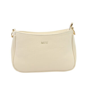 Crossbody bag with compact curved design and top zip closure for everyday use.