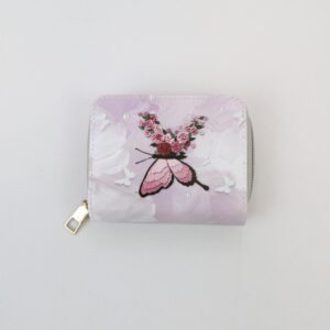 Cartoon cat print zip around wallet with compact storage for cards and cash.