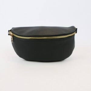 Bumbag with curved compact design and top zip closure for everyday use.
