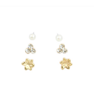 Gold flower and crystal stud earrings set with pearl detail