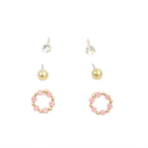 Elegant white rose and gold flower stud earrings set with crystal detail