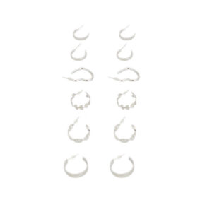 Silver assorted stud earrings set with pearl and leaf designs