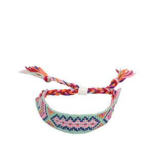 Woven adjustable bracelet with multicolor thread design for casual everyday wear.