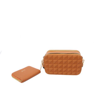 Textured geometric pattern zip around wallet with spacious interior compartments.