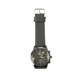 Classic mens watch with leather strap and clean dial design.