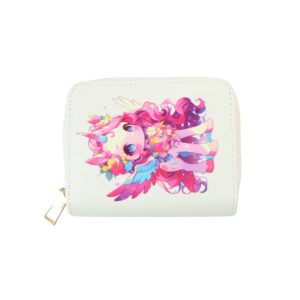 Cartoon cat print zip around wallet with compact storage for cards and cash.