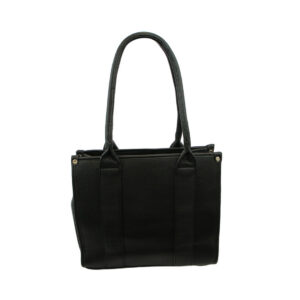 Structured tote handbag with double top handles and spacious interior for everyday use.