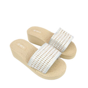 Textured strap with woven-style flat footbed sandal