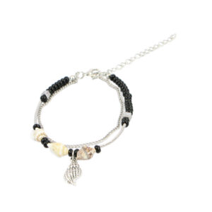 Beaded anklet with shell charm and chain detail
