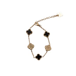 Gold-Plated Stainless Steel Bracelet with Black Clover Charms