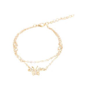 Layered chain anklet with butterfly charm and crystal details