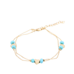 Gold anklet with turquoise beads and heart charm