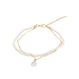 Double chain anklet with pearls and crystal charm