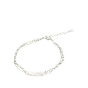 Layered silver anklet with pearl detail