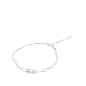 Silver layered anklet with pearl charm