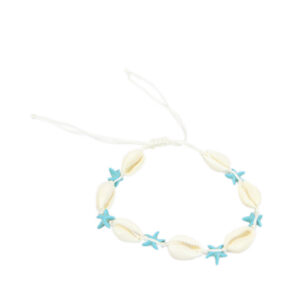 Sea-inspired anklet with starfish charms and decorative bead detailing.