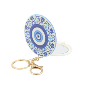 Round blue floral pocket mirror