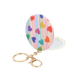 Round pink heart print pocket mirror