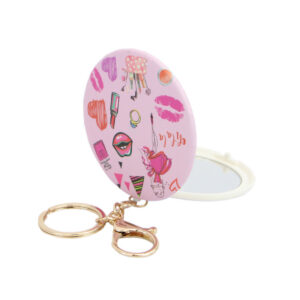 Round pink makeup print pocket mirror