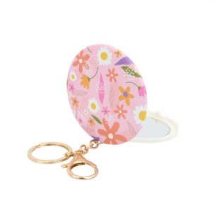 Round pink floral pocket mirror